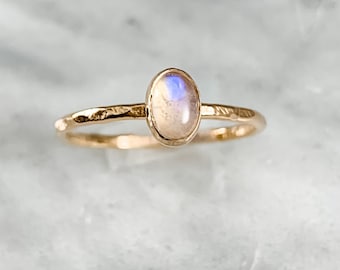 Rainbow Moonstone Oval Bezel Setting Ring (Gold Sterling Silver Rose Gold Alternative Engagement Ring Bridal Party Gift) )