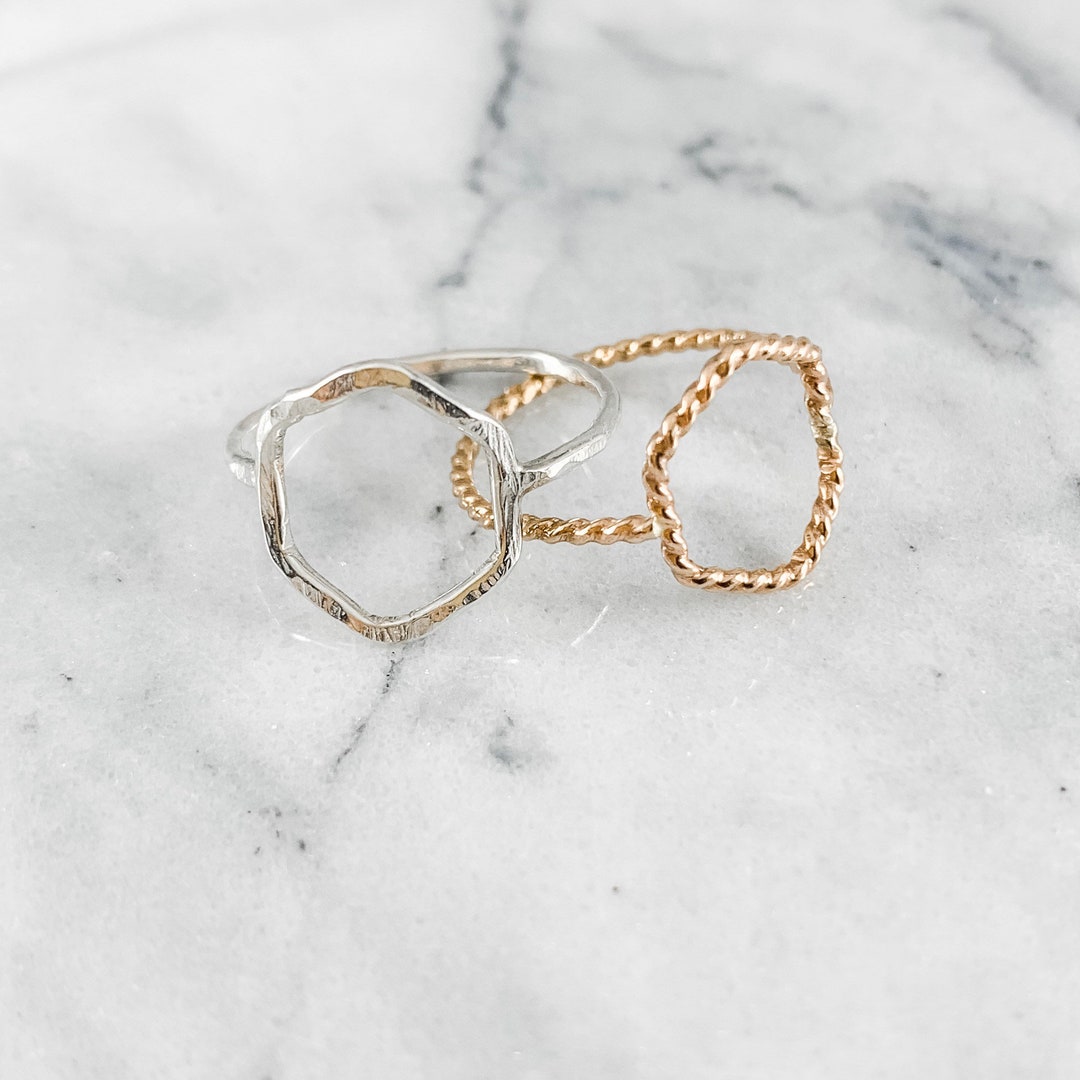 Hammered Hexagon Ring: Sterling Silver Geometric Open Ring - Etsy
