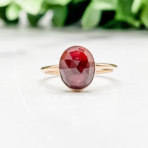 Rose Cut Oval Garnet Ring: 14K Gold Filled January Birthstone