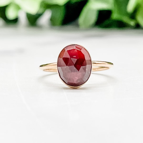 rose cut oval garnet ring, garnet ring gold, january birthstone, crystals for new beginnings , gemstone for creativity, gift for her