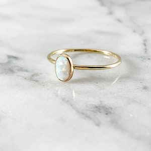 Gold Filled Opal Gemstone Oval Ring October Birthstone Teal White Pink Purple Blue Hammered Smooth Minimalist Gifts for Her Under 50 image 2