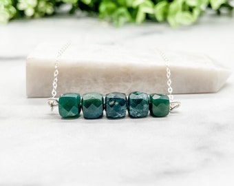 moss agate necklace, green gemstone jewelry, bar necklace, square necklace, layering jewelry, minimalist choker necklace, heart chakra