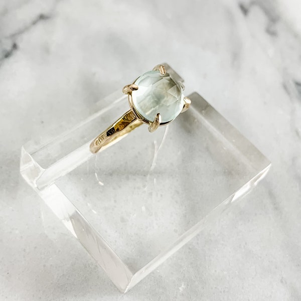 Aqua Chalcedony Rose Cut Gemstone Prong or Bezel Ring (Gold Rose Gold Sterling Silver March Birthstone Stacking Ring Gifts For Her Under 50)