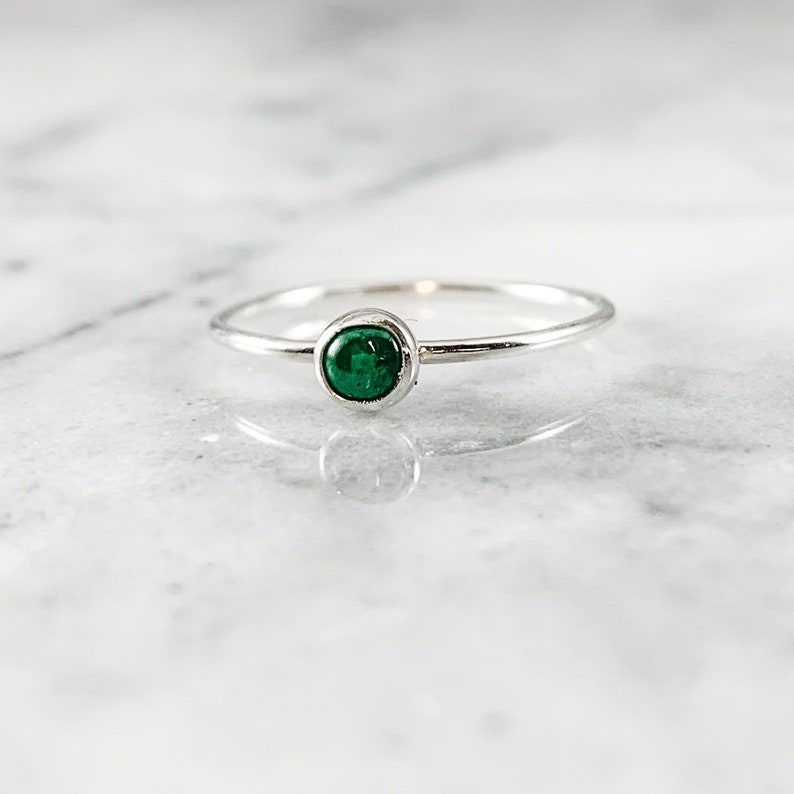 emerald ring, may gemstone, birthstone jewelry, green bridal jewelry, rose gold ring, silver ring, stacking ring, gift for her image 1