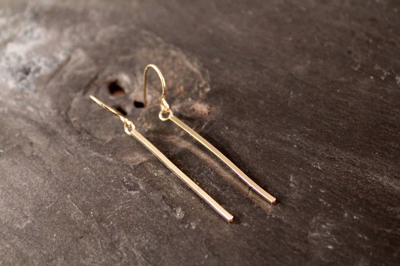 Smooth Vertical Bar Dangle Earrings gold Rose Gold Sterling Etsy