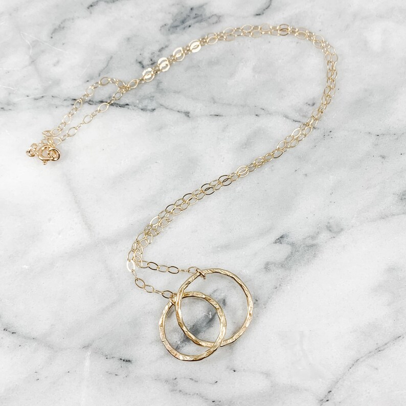 Thick Hammered Double Circle Link Necklace gold Sterling Etsy