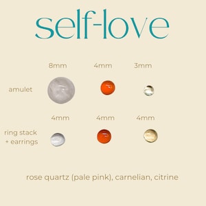 self love ring stack, intention jewelry, rose quartz ring, carnelian, citrine ring, crystals for self esteem, crystals for passion image 5