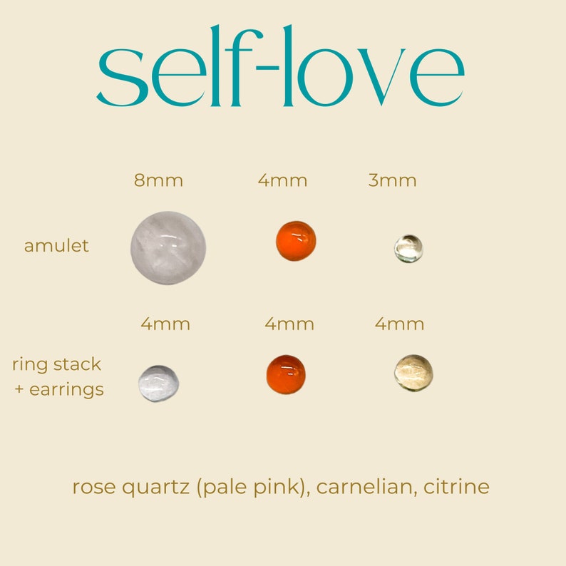 self love ring stack, intention jewelry, rose quartz ring, carnelian, citrine ring, crystals for self esteem, crystals for passion image 5