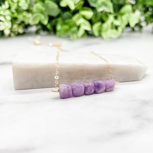 Lepidolite Bar Necklace: Sterling Silver Purple Gemstone Jewelry
