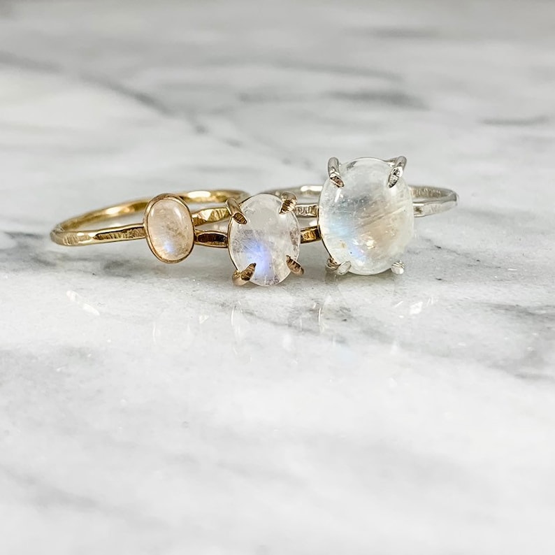 Rainbow Moonstone Oval Bezel Setting Ring gold Sterling Etsy