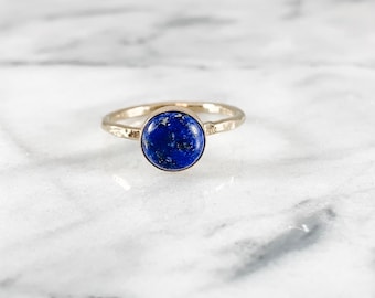 Lapis Lazuli Thick Gemstone Ring - ONE RING (Gold Rose Gold Sterling Silver September Blue Birthstone Stacking Ring Gifts For Her Under 50)