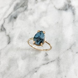 Teal Kyanite Pear Ring: Gold Filled Gemstone Right Hand Ring