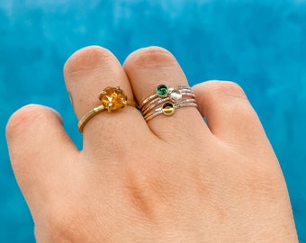 Anillos de aventurina, cuarzo rosa y citrino: joyería de plata de ley con intención