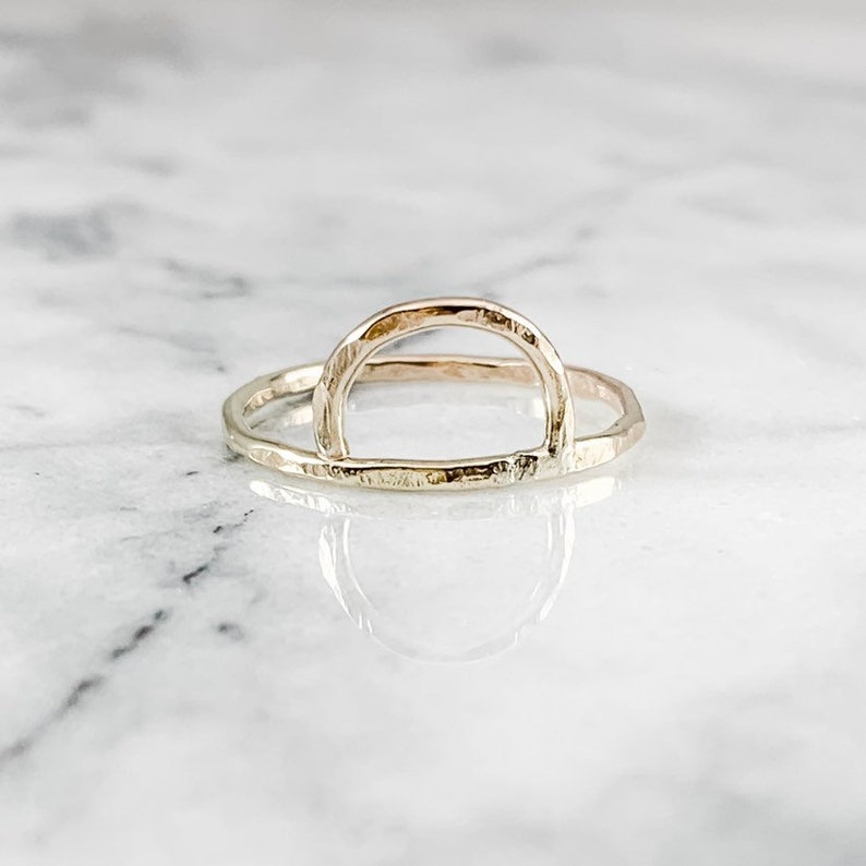 Half Circle Sunrise Ring Open Geometric Ring Hammered Ring Etsy