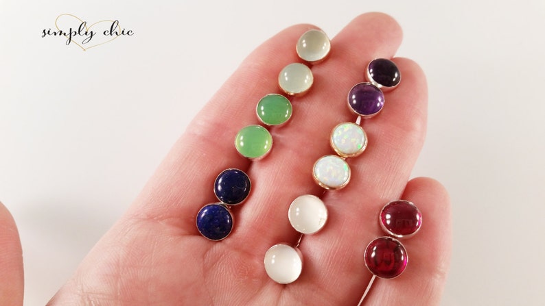 Gold Sterling Silver Rose Opal Onyx Aqua Chalcedony Chrysoprase Moonstone Ruby Amethyst Lapis Lazuli Gemstone Stud Bezel Earrings