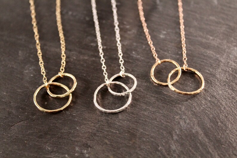 Thick Hammered Double Circle Link Necklace gold Sterling Etsy
