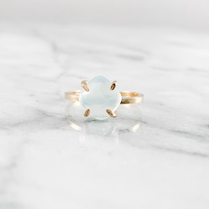 Aqua Chalcedony Cushion Cut Alternative Engagement Wedding Bridal Prong Setting Ring (Gold Sterling Silver Rose Gold Gifts Under 50)