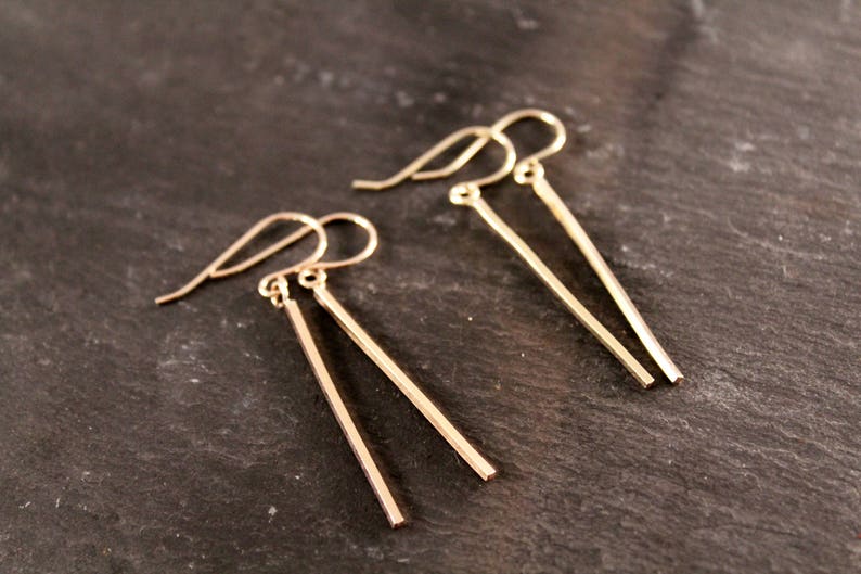 Smooth Vertical Bar Dangle Earrings gold Rose Gold Sterling Etsy
