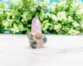 moss agate gemstone ring, statement gemstone, rose cut gemstone, sterling silver, gold filled or rose gold filled ring