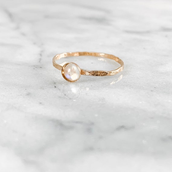 Rose Gold Moonstone Ring: Sterling Silver Stacking Band