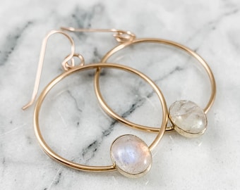 Oval Mondstein Creolen: Gold Filled Edelstein Schmuck