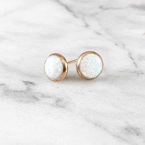 Gemstone Stud Bezel Earrings (Gold Sterling Silver Rose Opal Onyx Aqua Chalcedony Chrysoprase Moonstone Ruby Amethyst Lapis Lazuli)
