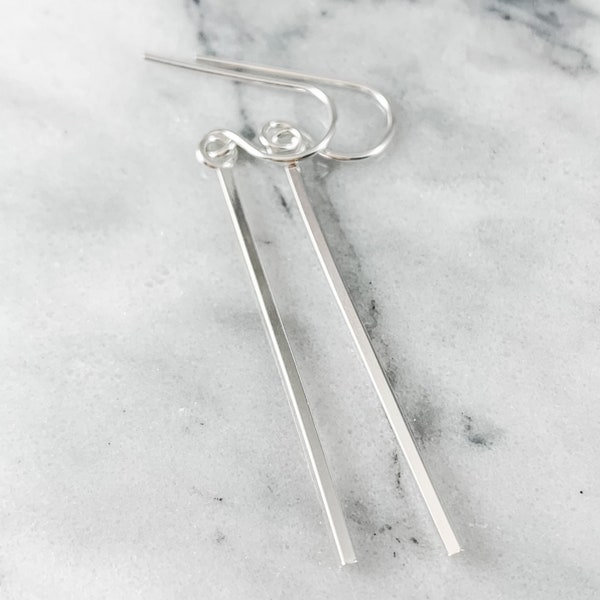 Smooth Vertical Bar Dangle Earrings (Gold Rose Gold Sterling Silver Minimalist Rectangle Gifts for Her Gifts Under 50)