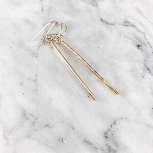 Hammered Vertical Bar Dangle Earrings Gold Rose Gold Sterling Silver Minimalist Rectangle Gifts for Her Gifts Under 50 image 2