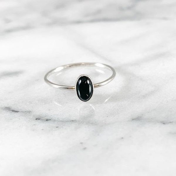 Sterling Silver Thin Oval Ring (Simple Onyx Opal Moonstone Amazonite Lapis Lazuli Hammered Smooth Minimalist Gifts for Her Under 50 30)