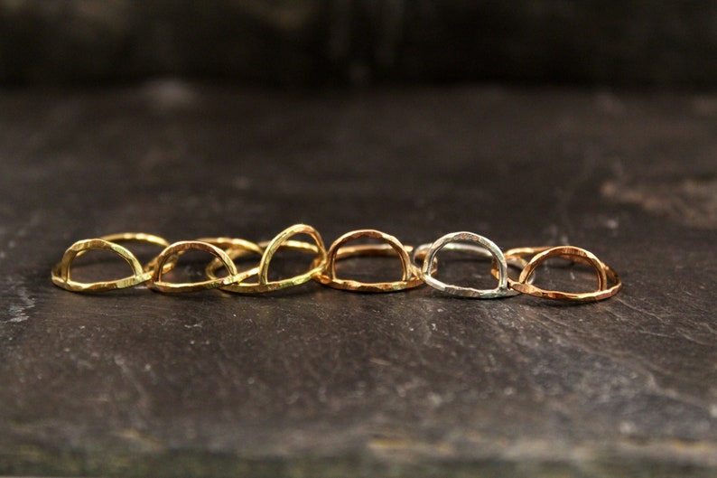Half Circle Sunrise Ring Open Geometric Ring Hammered Ring Etsy