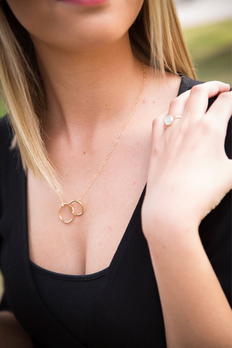 Thick Hammered Double Circle Link Necklace gold Sterling Etsy