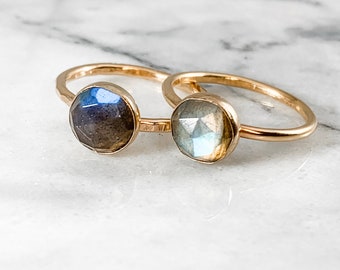 Anillo de labradorita con corte rosa: joyería con piedras preciosas rellenas de oro rosa