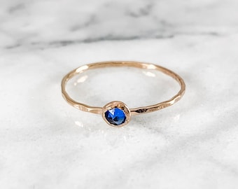 Rose Gold Filled Crystal Birthstone Jewelry Ring (Simple Personalized Hammered Smooth Swarovski Minimalist Gifts for Her Under 50 30)