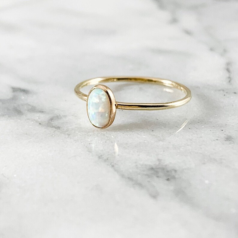Gold Filled Thin Oval Ring Simple Onyx Opal Moonstone | Etsy