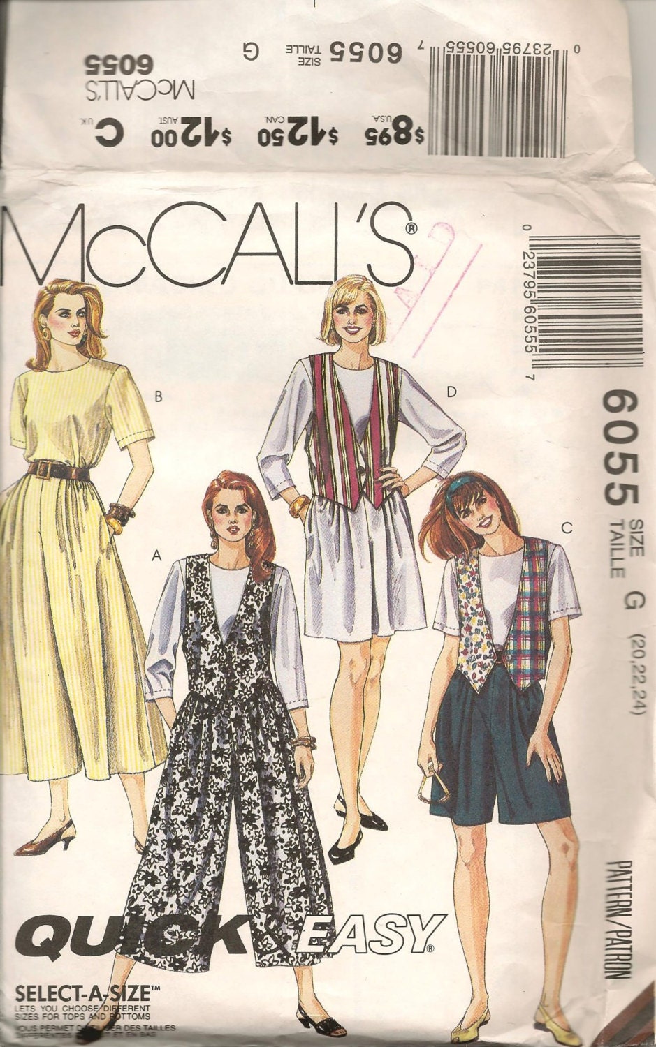 90's Mccall's Uncut Pattern 6055 Jumpsuit and Vest | Etsy