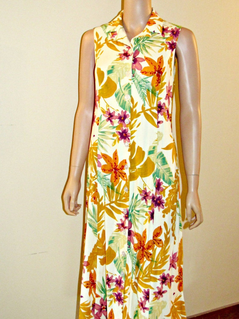 Tropical print dress / vintage dress / sleeveless dress / | Etsy