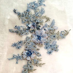 E13 One Piece Blue Color  Lace Neckline Trim applique,Wedding Dress applique, Lace Neckline Trim  Embroidery Patch size: 14”x 10”