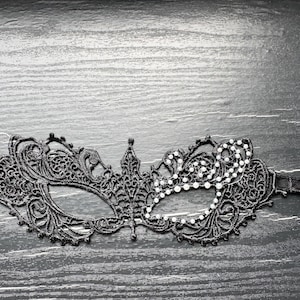 White Resin Pearls with Black soft  Lace Mask, Embroidery, Appliques, Black Mask, Party Mask, Wedding Mask, Halloween Mask