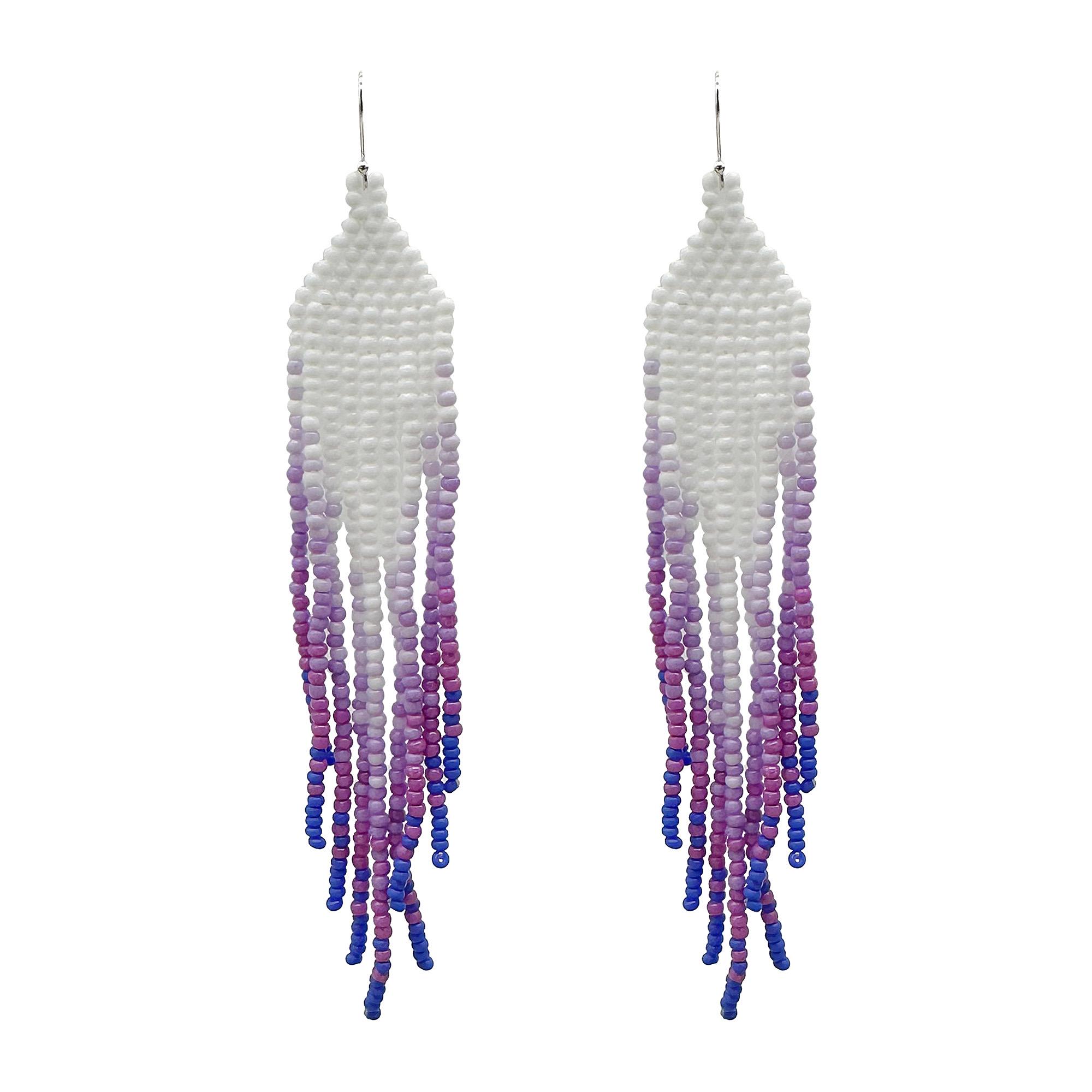 Handmade Earrings with seed beads and about 4” lengths with 925 sterling silver hook