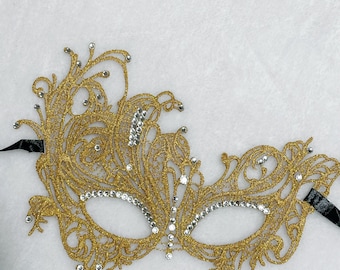 Lace Masquerade Mask with clear rhinestone,Masquerade Mask for Women Venetian Lace Eye Mask For Party Prom Ball Costume Mardi Gras