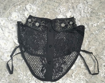 Vintage Schwarzer Abnehmbarer Kragen: Perlen Spitzen False Collar