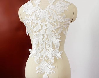 E15 One Piece Off White Color  Lace Neckline Trim applique,Wedding Dress applique, Lace Neckline Trim  Embroidery Patch size: 23”x 13”