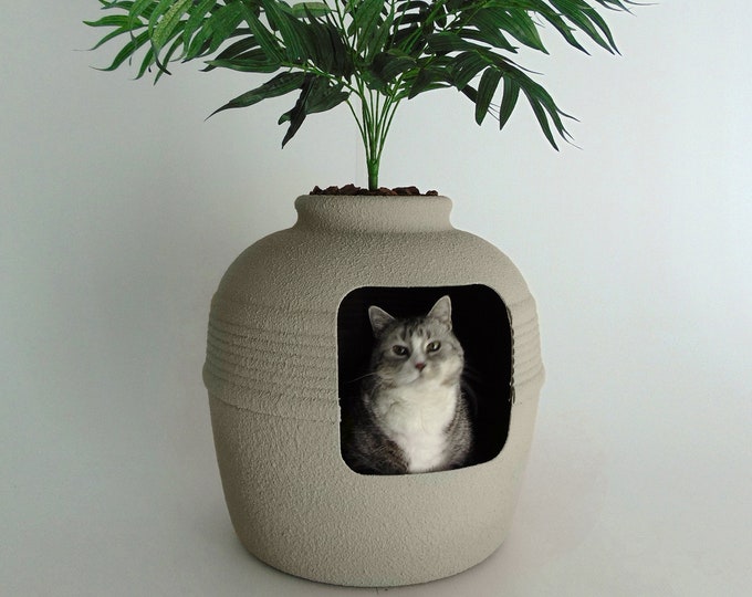 Artistic Hand-Textured Tuscany Hidden Litter Box - Santa Fe Terracotta Finish: Conceal Your Cat's Essentials with Style!