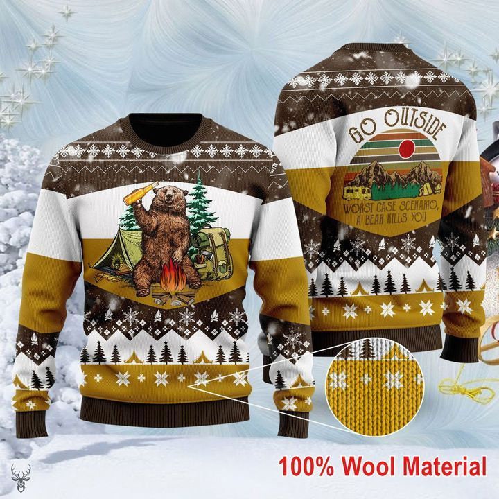 Discover Beer Bear Camping Ugly Christmas Knitted 3D Sweater