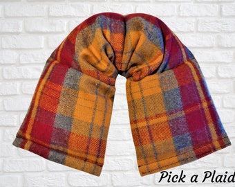 Blue and yellow handmade neck scarf in corduroy and checked cotton flannel
