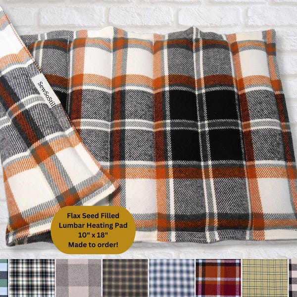 Almohadilla térmica lumbar de linaza para microondas, franela a cuadros de algodón cepillado, 25 x 45 cm