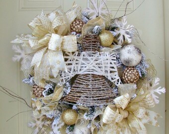 Christmas Wreath Silver White Wreath Deco Mesh Seasonal Wreath | Etsy