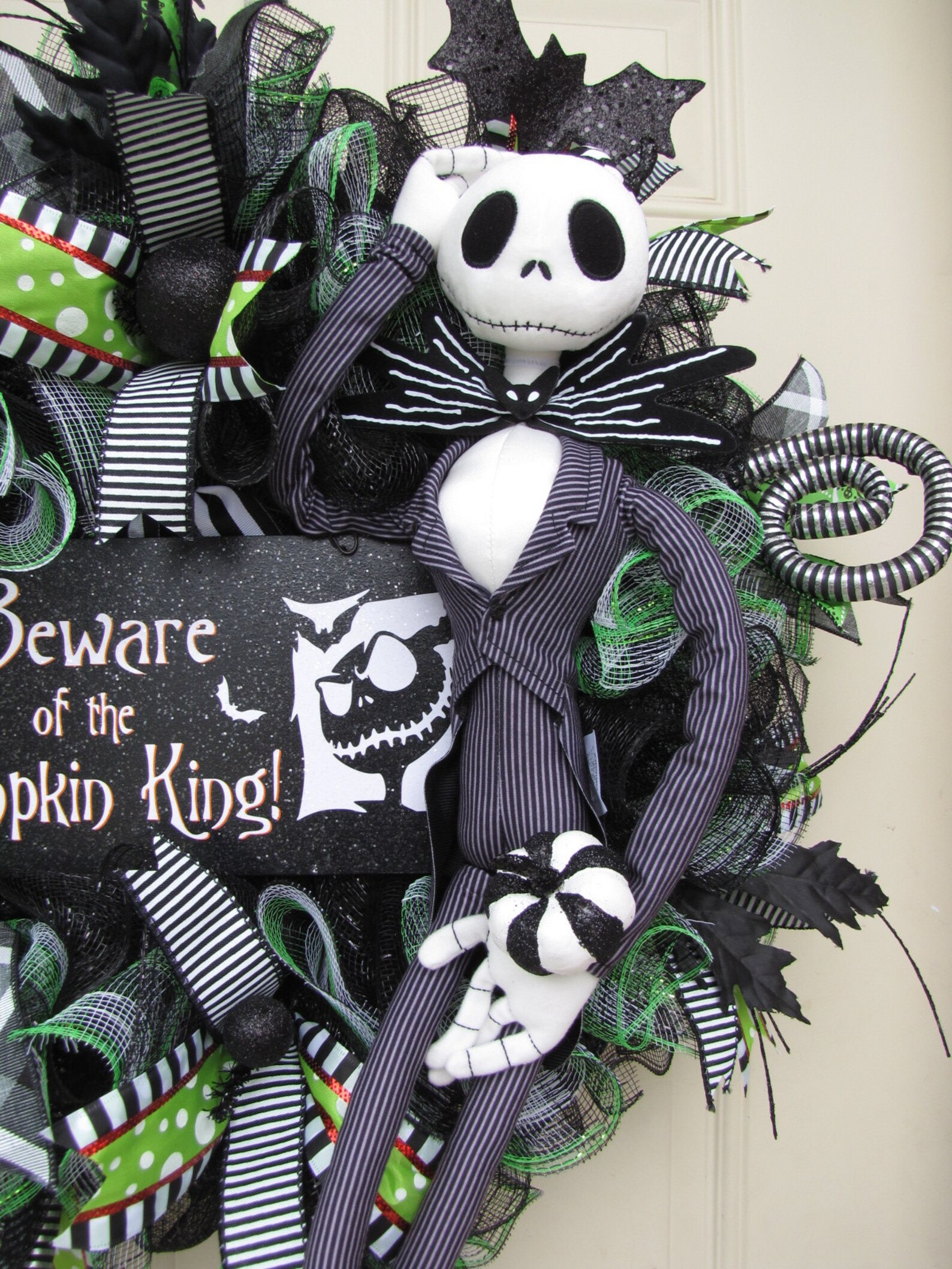 Halloween Wreath Jack Skellington Wreath Front Door Decor Etsy