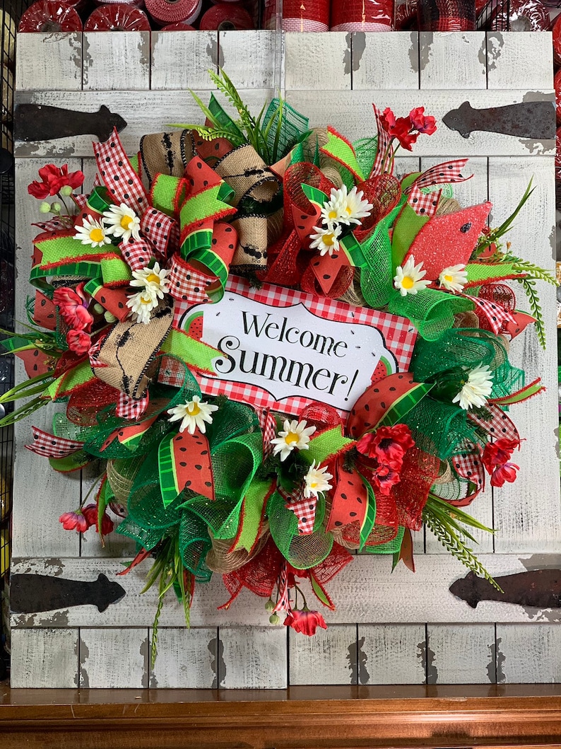 Spring Wreaths Summer Front Door Deco Mesh Watermelon Wreath