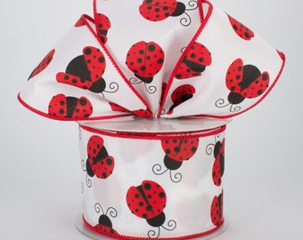 Wired Ribbon - Spring Ribbon - Lady Bug Ribbon - Garden Ribbon - Summer Ribbon - Basket Ribbon - Floral Ribbon